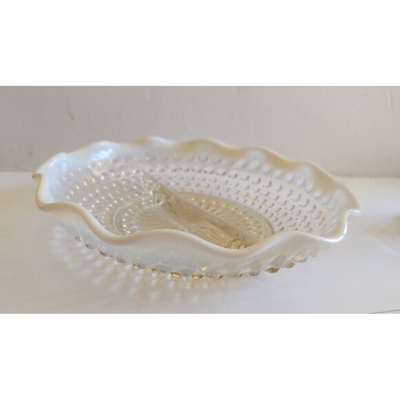 Vintage Fenton Glass Divided Hobnail Serving Dish scalloped frosted edges 7 3/4" - Picture 10 of 11